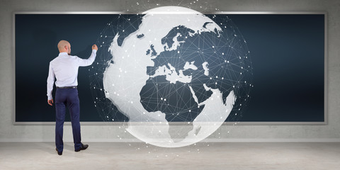 Poster - Businessman using digital planet earth interface on a board 3D rendering
