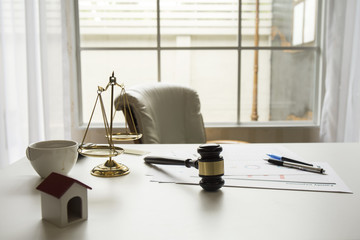 Gavel in courtroom working office of lawer legislation.