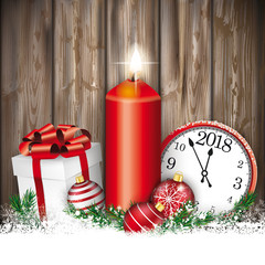 Wall Mural - Christmas Worn Wood Candle Clock Gift Baubles 2018