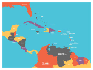 Wall Mural - Central America and Carribean states political map with country names labels. Simple flat vector illustration.