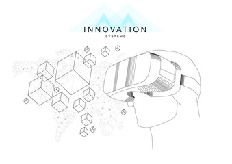 Fototapete - Future technics Innovation systems layouts in polygonal contour line composition