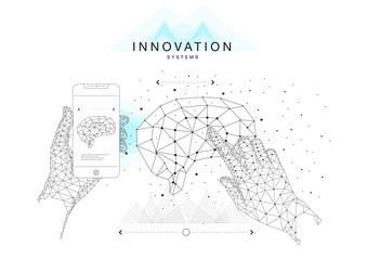 Fototapete - Future technics Innovation systems layouts in polygonal contour line composition