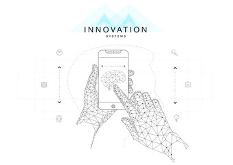 Fototapete - Future technics Innovation systems layouts in polygonal contour line composition