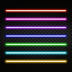 Leinwandbilder - Neon light. Colorful neon tubes isolated on transparent background. Neon brushes