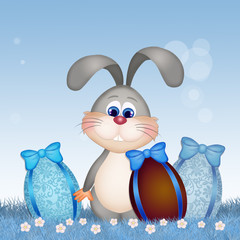 Canvas Print - Easter bunny with chocolate eggs