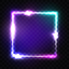 Wall Mural - neon sign. night square frame with glowing and light. electric bright 3d rectangle banner design on 