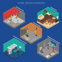 Wall Mural - Home Repair Worker People Composition Set