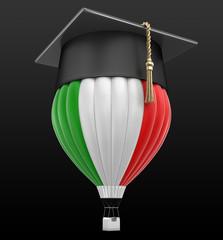 Poster - Hot Air Balloon with Italian Flag and Graduation cap. Image with clipping path