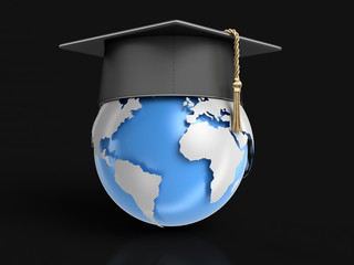 Poster - Graduation cap and Globe. Image with clipping path 
