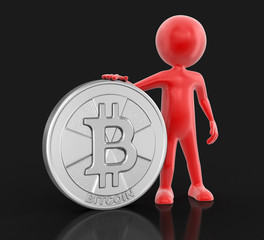 Poster - Silver bitcoin and man. Image with clipping path