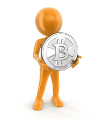 Poster - Silver bitcoin and man. Image with clipping path