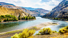 The Trans Canada Highway Winding Through The Mountains And Along The Thompson River Between The Towns Of Cache Creek And Spences Bridge In Central British Columbia