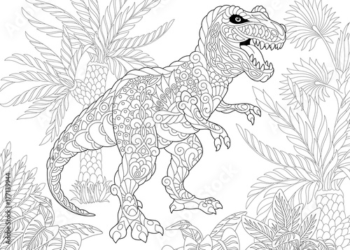 Cuadros en Lienzo Coloring page of tyrannosaurus (t rex) dinosaur of the late Cretaceous period