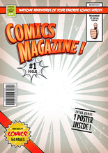 Comic Book Cover Template/Illustration Of A Cartoon Editable Comic Book Cover Template, With Super Hero Character Flying, Titles And Subtitles To Customize, And Wrong Bar Code And Label