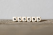 Word ASSESS made with wood building blocks