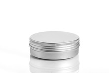 Empty Aluminum Jars Cosmetic, Lotion Packaging On A White Background