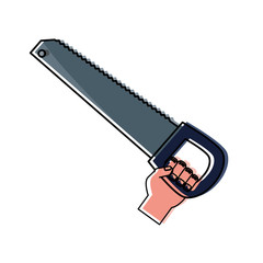 Sticker -   hand with  saw vector illustration