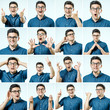 © Iurii - Set of young man's portraits with different emotions and gestures