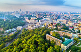 Fototapeta Miasta - Aerial view of Khreshchatyk, European Square and Ukrainian House in Kiev, Ukraine