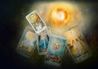 Tarot card / View of tarot card on the table. The Sun.