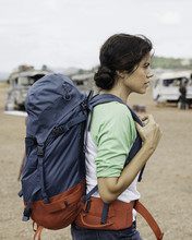 Woman Backpacking In A Foreign Place