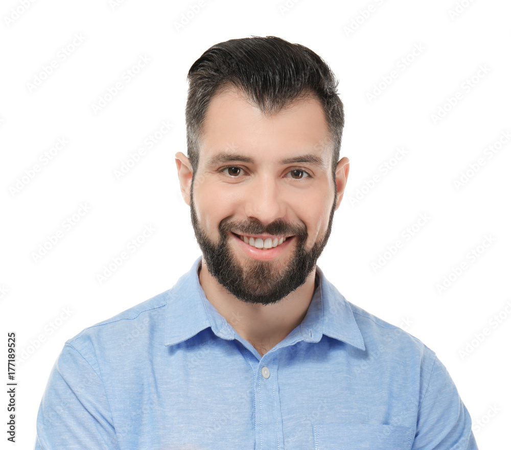 Handsome successful businessman on white background