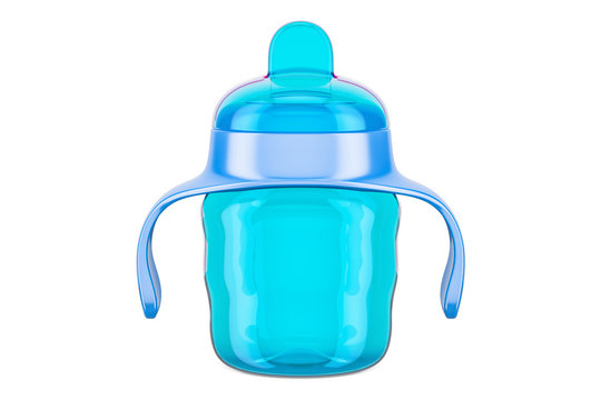 Non-spill cup, blue color. 3D rendering