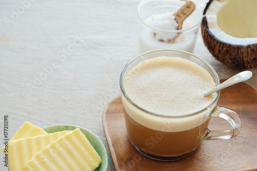 Bulletproof Coffee Latte Blended With Organic Grass Fed Butter And MCT Coconut Oil Paleo Bulletproof Coffee Latte Blended With Organic Grass Fed Butter And MCT Coconut Oil Paleo
