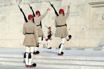 Presidential guard Greece Syntagma.Tsarouhi is a type of shoe, which is typically known as part of the traditional uniform by the Greek guards