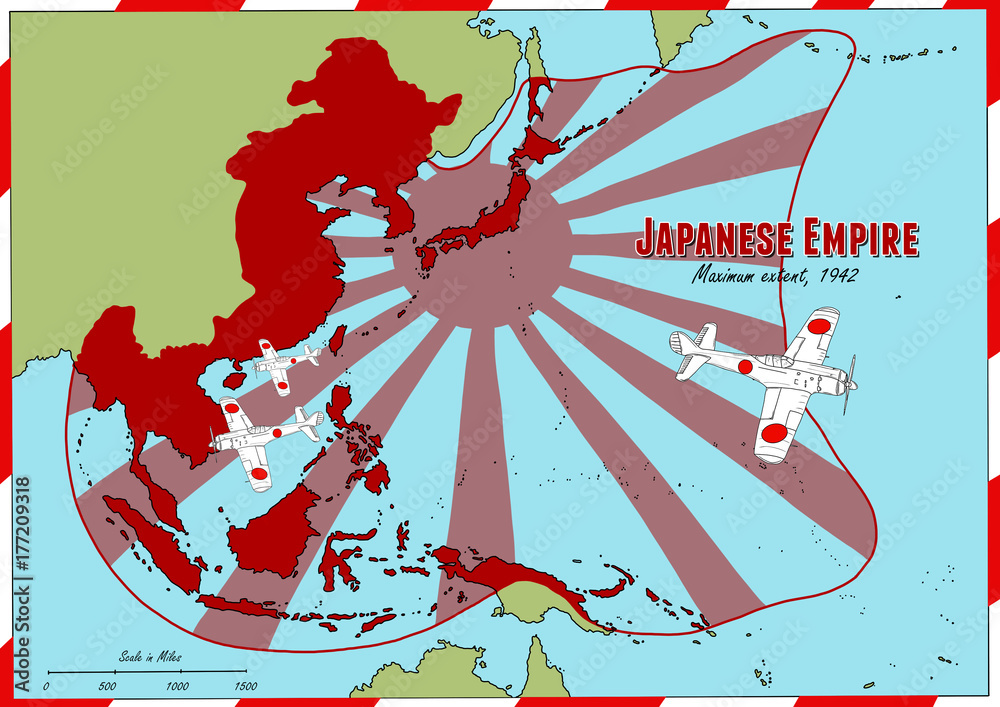 Hand drawn map of Japanese Empire in 1942 Stock Illustration | Adobe Stock