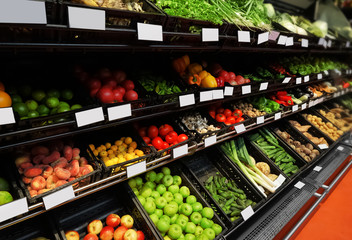 Wall Mural - Variety of fresh fruits in supermarket