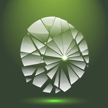 Broken Transparent Glass With Adaptation To Background. Green Broken Glass Logo