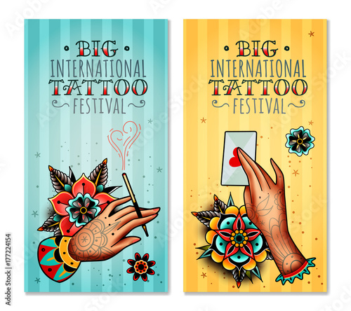 Oldschool Tattoo Hands Vertical Banners Buy This Stock Vector