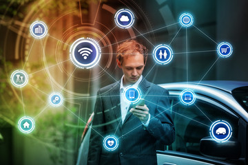 Aufkleber - Wireless communication network concept. Internet of Things. Information Communication Technology.