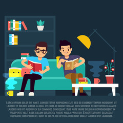 Poster - Boys reading books in living room