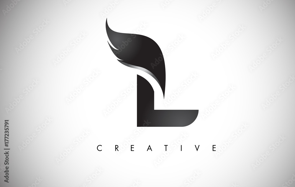 L Letter Wings Logo Design with Black Bird Fly Wing Icon. Stock Vector ...
