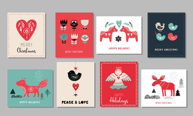 Christmas holidays greeting cards in Scandinavian style