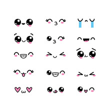 Set Kawaii Faces Character With Expression Design