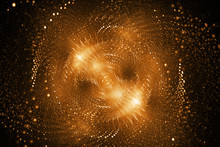 Bright Galaxy. Abstract Golden Sparkles On Black Background. Fantasy Fractal Texture. Digital Art. 3D Rendering.