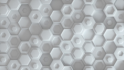 Fototapete - white abstract hexagonal geometric background. structure of a large number of different hexagons. 3d