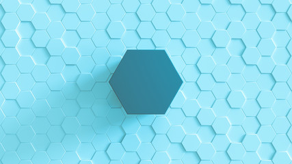Fototapete - abstract hexagonal background. cyan hexagonal structure with big main hexagon in the center. 3d rend
