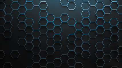 Fototapete - blue abstract hexagonal geometric background. structure of a many number of shining metal hexagons o