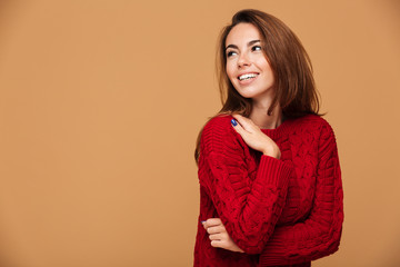 Sticker - Smiling caucasian lady dressed in sweater