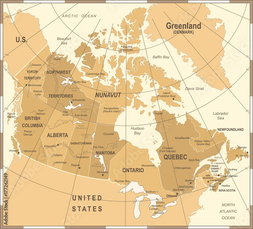 Zdjęcie XXL Kanada Mapa - Vintage Ilustracji Wektorowych