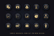 simple business icon gold on black button background vector set for website e-commerce, business pictogram concept