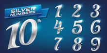 Set Of Metal Numbers. Vector Silver Numbers. 1, 2, 3, 4, 5, 6, 7, 8, 9, 10, Logo Design