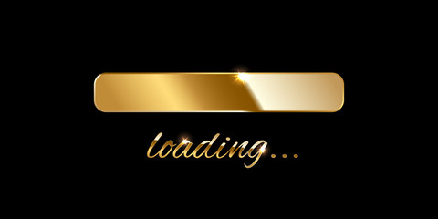 Poster - Golden loading sign and loading bar on black background. Vector illustration.