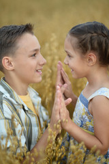 Wall Mural - happy kids   in field at summer