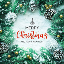 MERRY CHRISTMAS AND HAPPY NEW YEAR  Typography,text With Christmas Ornament Decoration