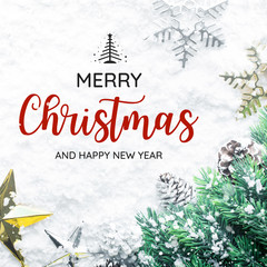 Wall Mural - christmas ornament with pine branch on snow background for christmas concepts or new year,winter ide